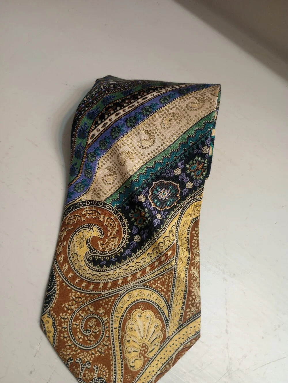 Brioni Vintage Blue And Gold Paisley Silk Tie